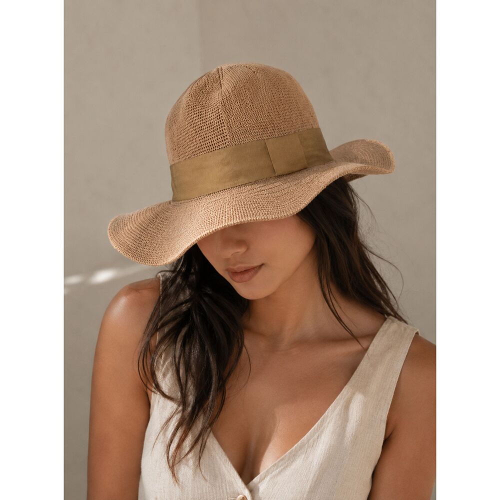 Anthropologie Wide Brim Floppy Sun Hat Tan Woven Beach Summer Women's One Size
